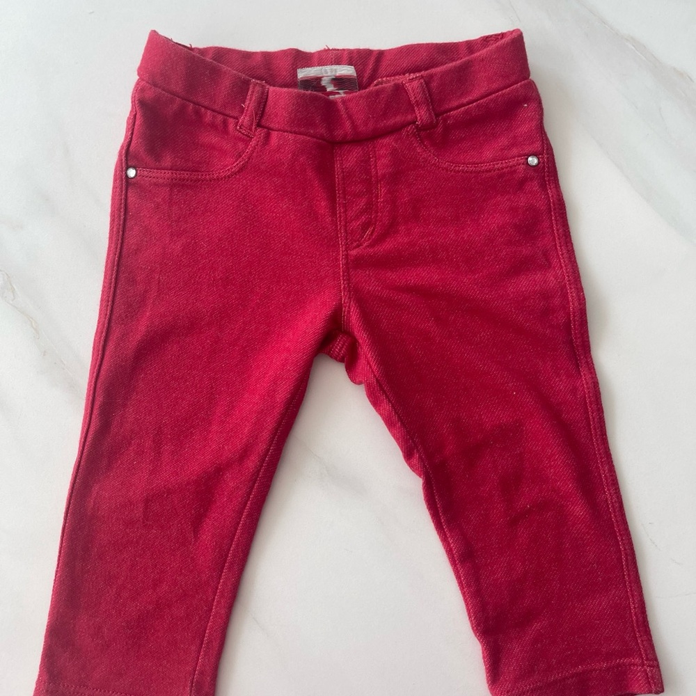 Girl Red Stretch Pants with two little rhinestones in front and one in the back.